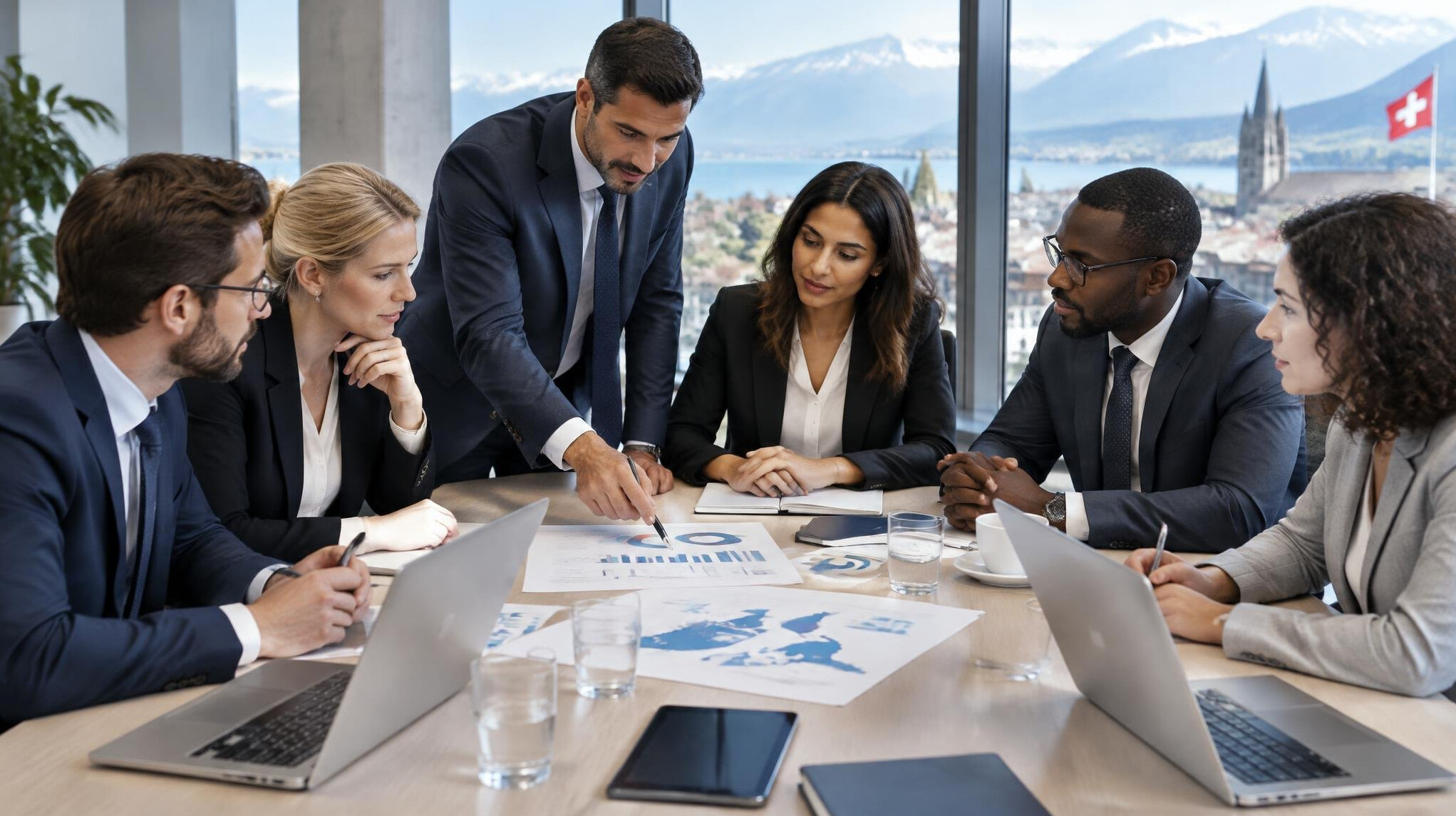 Business team discussing strategic plans at a conference table
